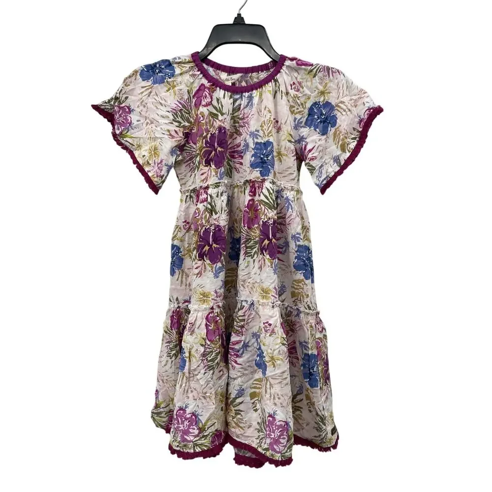 Matilda Jane Pink Purple Floral Hibiscus Trapeze Dress Fringe Trim NWT Girls 10